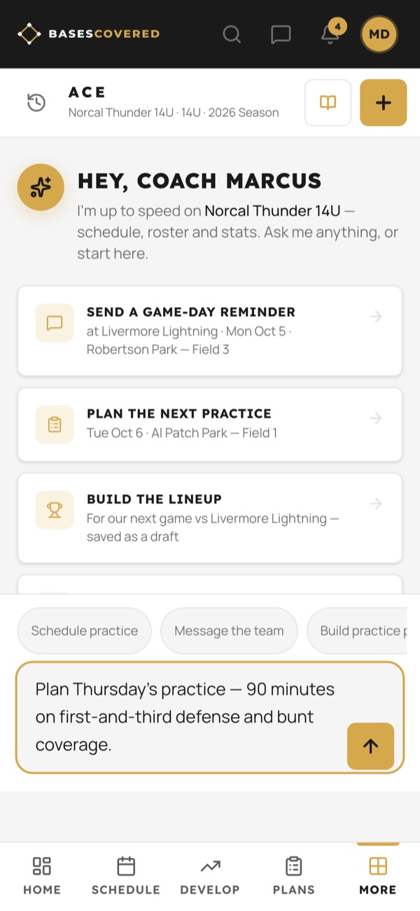 Asking Ace: plan Thursday’s practice, 90 minutes on first-and-third defense and bunt coverage
